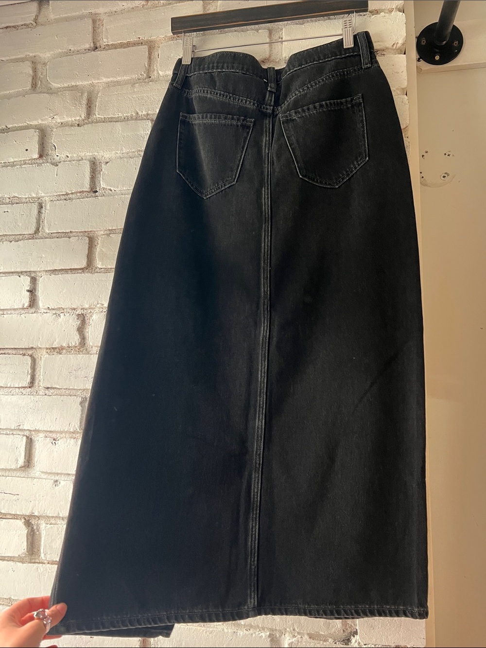 Washed grey Denim High-Waist Black Denim Skirt with Front Slit - Picture 6 of 6